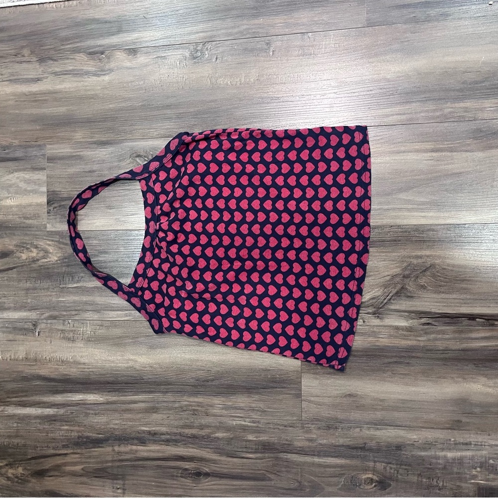 Pink Heart Print Navy Halter Tank Top - Picture 2 of 4